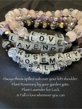 Practical magic inspired bracelet set. Selenite, obsidian, amethyst, rose quart.